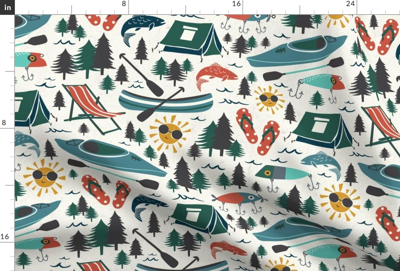 Spoonflower Fabric - Cream Fish Summer Flip Flops Large Scale Lake Outdoors Fishing Camping Printed on Minky Fabric by The Yard - Sewing Baby Blankets Quilt Backing Plush