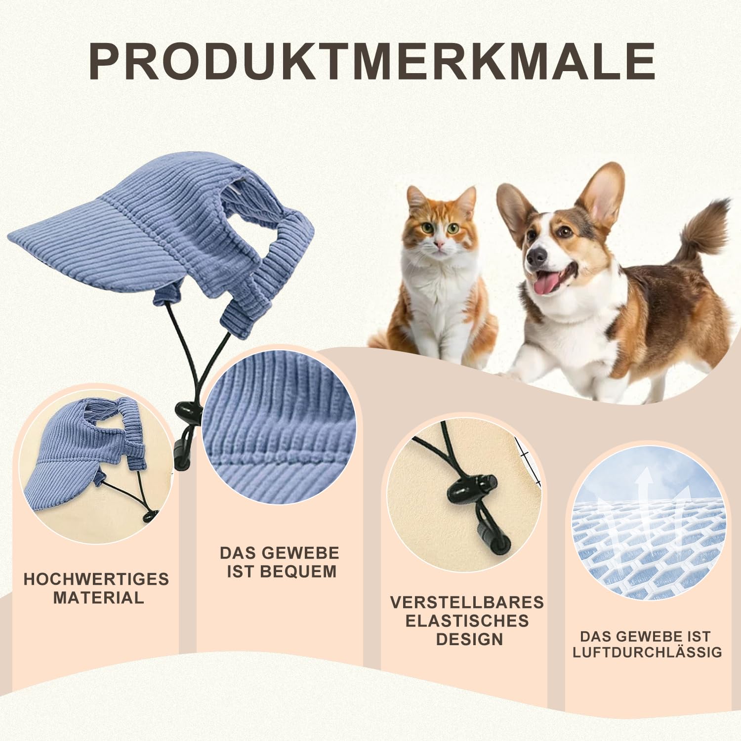 XFSRG 2er Set Hundemützen - Verstellbare Baseballcaps Mit Ohrlöchern Für Sonnenschutz