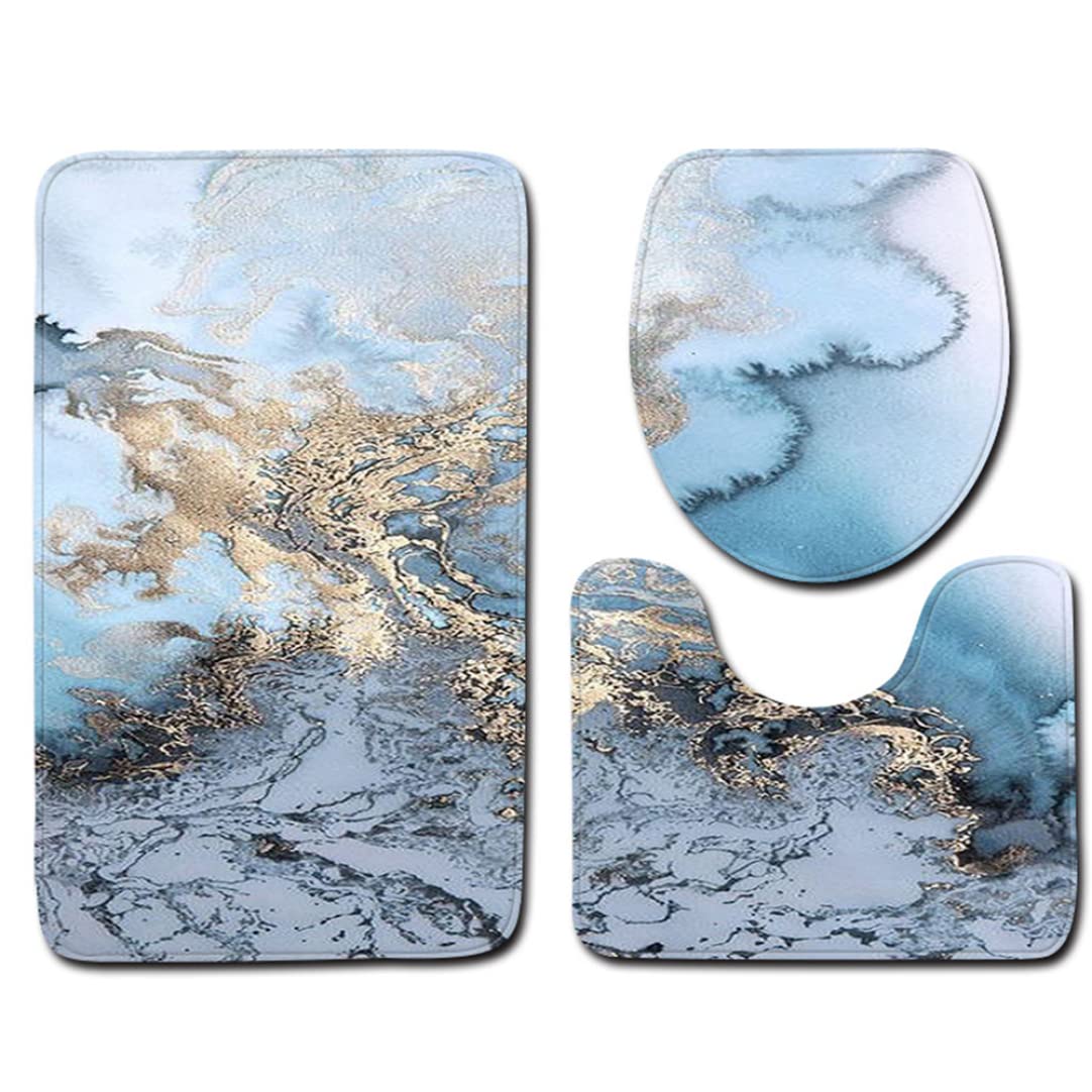 3 unids/Set adoquines mármol Antideslizante Absorbente de Agua Lavable a máquina Alfombra de baño Alfombra de Contorno Cubierta de Inodoro