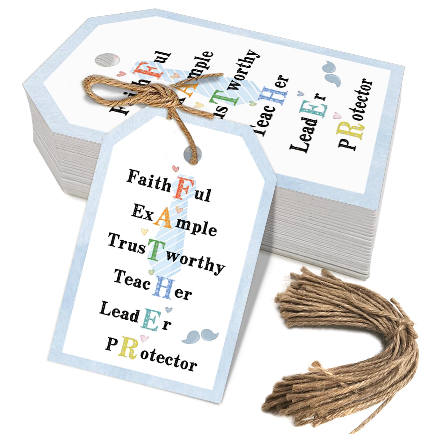 50pcs Happy Father's Day Gift Tags with String, Dad Colorful Favor Tags for Father Birthday Pary Gift Wrapping Decoration (Father)