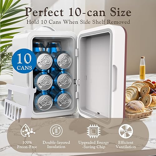 Miniatura 5 de Mini refrigerador para dormitorio, refrigerador para el cuidado de la piel de 6L10 latas con espejo de luz LED regulable para dormitorio y oficina,