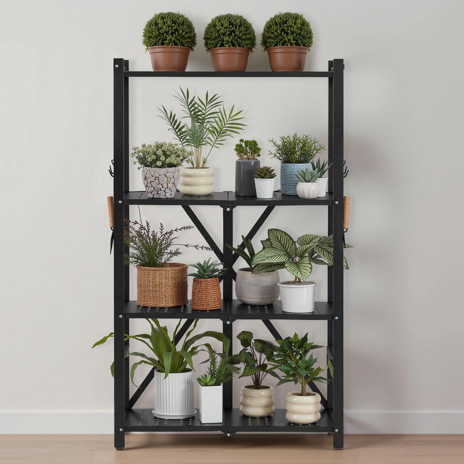 VEVOR Estante de Almacenamiento Plegable de 4 Niveles con Ruedas 66 x 33 x 117 cm Estantería Metálica Móvil Resistente, sin Necesidad de Ensamblaje, Organizador para Garaje, Cocina, Sótano, Negro