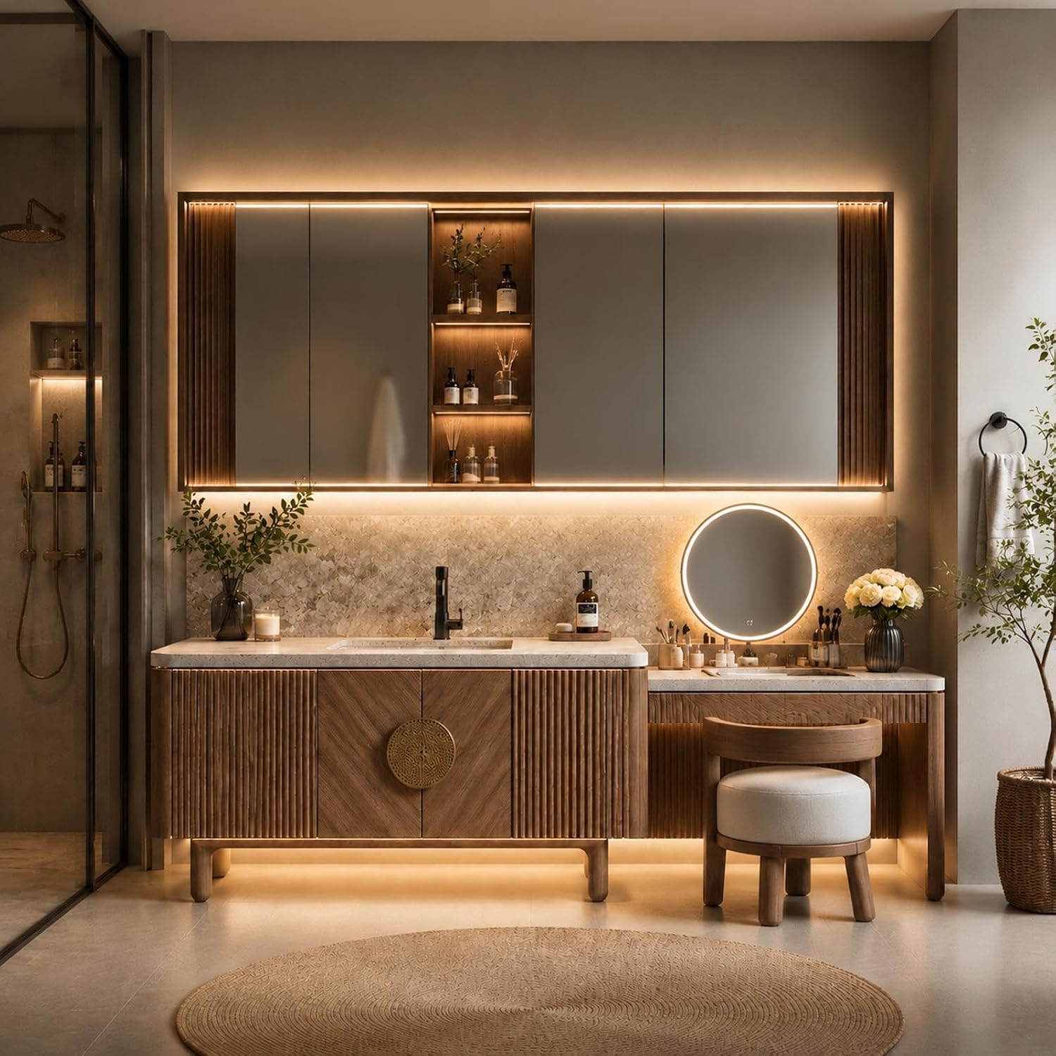 80 in Freestanding Single Sink Bathroom Vanity with Makeup Station