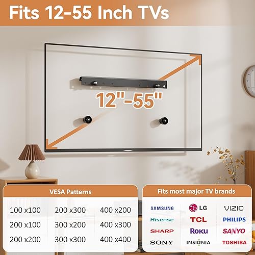 Miniatura 4 de Soporte de pared para TV sin tachuelas para paneles de yeso, sin colgadores de 12 a 55 pulgadas, soporte de TV sin taladro, VESA Max 400 x 400,