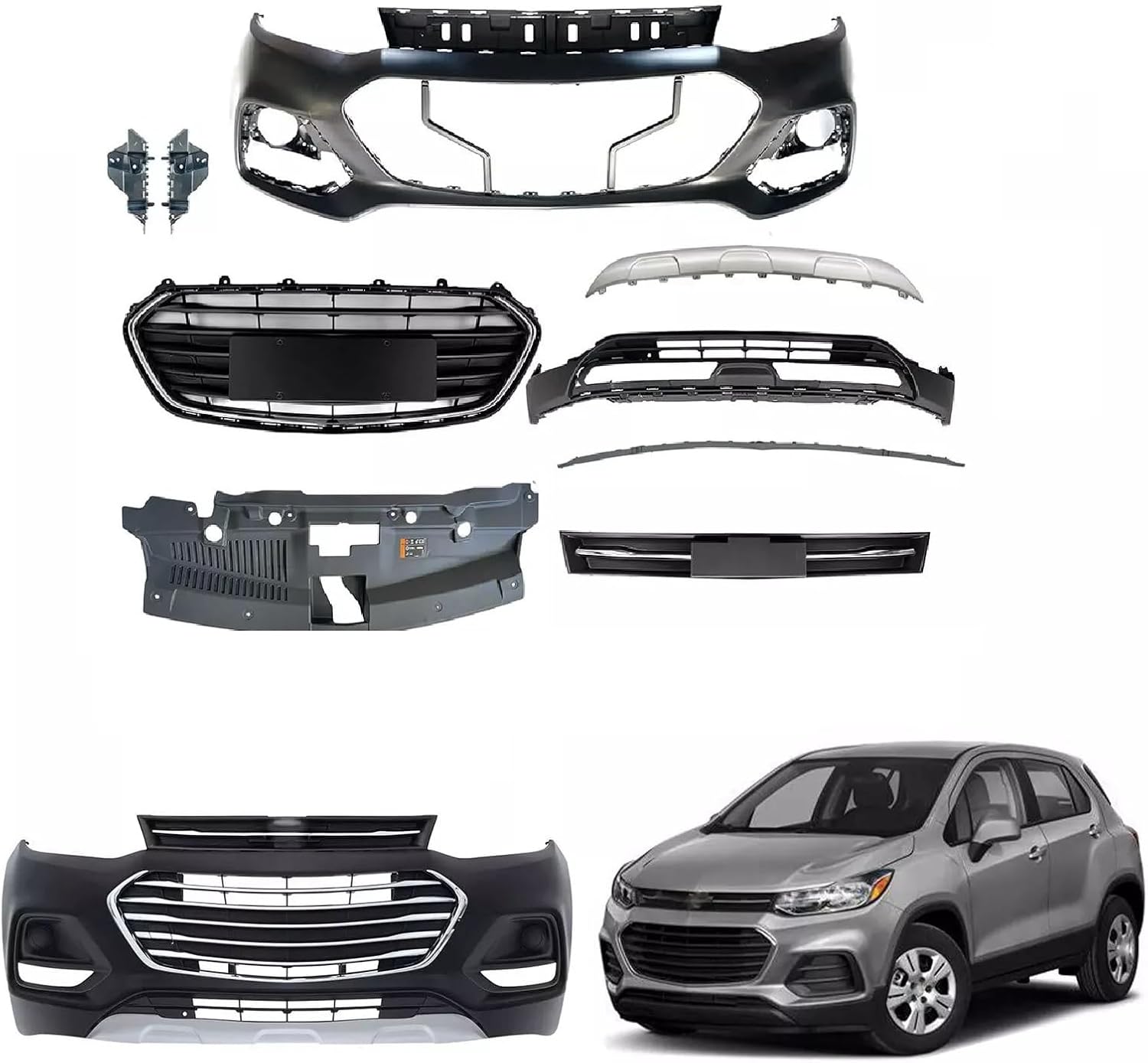 Trax Front Bumper Cover Grille Kit Replacement For 2017 2018 2019 2020 2021 Che-v-ro-let Trax LS LT,Premier Sport Utility 4-Door,W/Upper Lower Grill,W/Valance Skid Plate