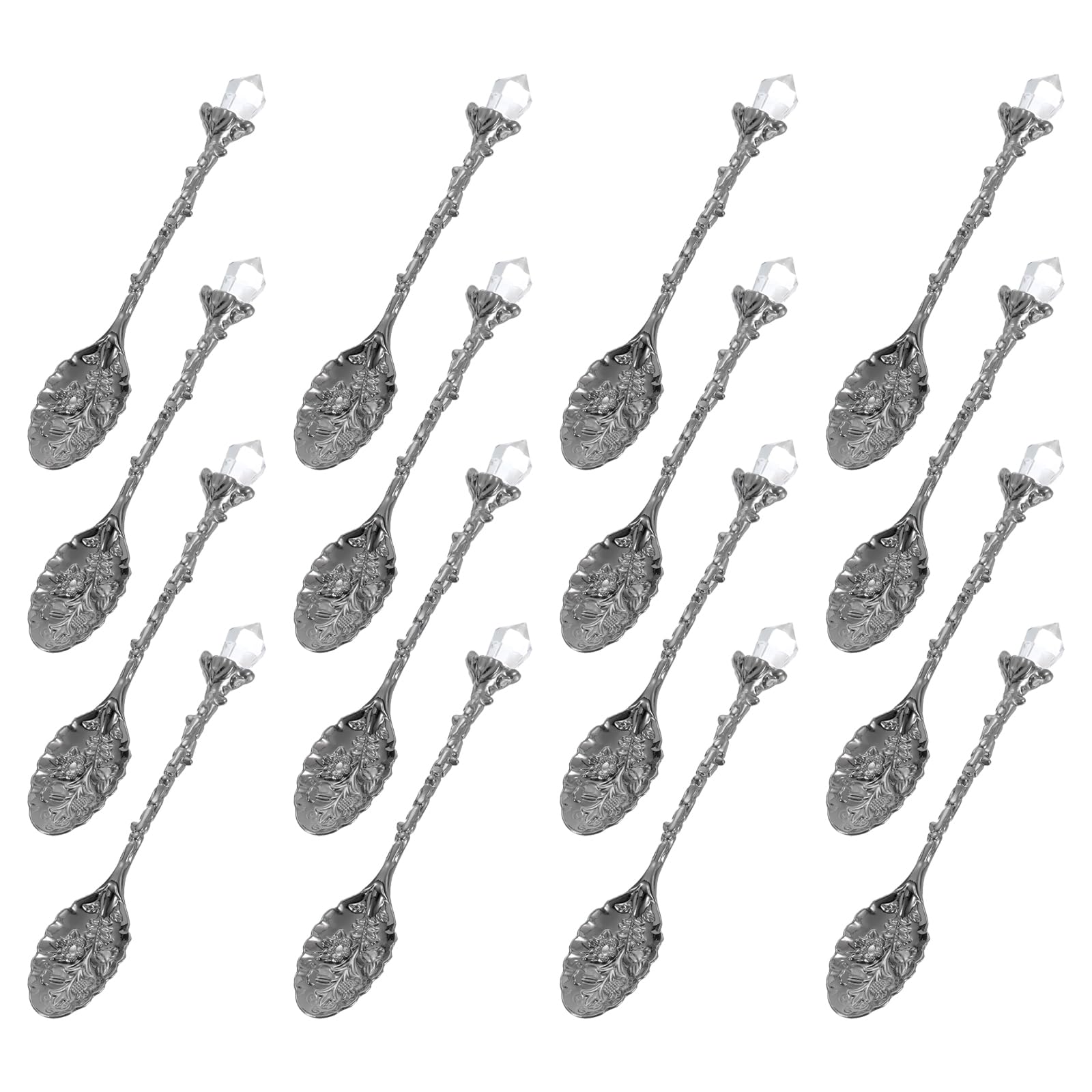 uxcell Lot de 16 cuillères à café rétro en alliage de cristal de 11,9 cm - Cuillère à thé sculptée vintage - Motif feuilles et fleurs - Cuillères à dessert - Cuillères à crème glacée pour mélanger et