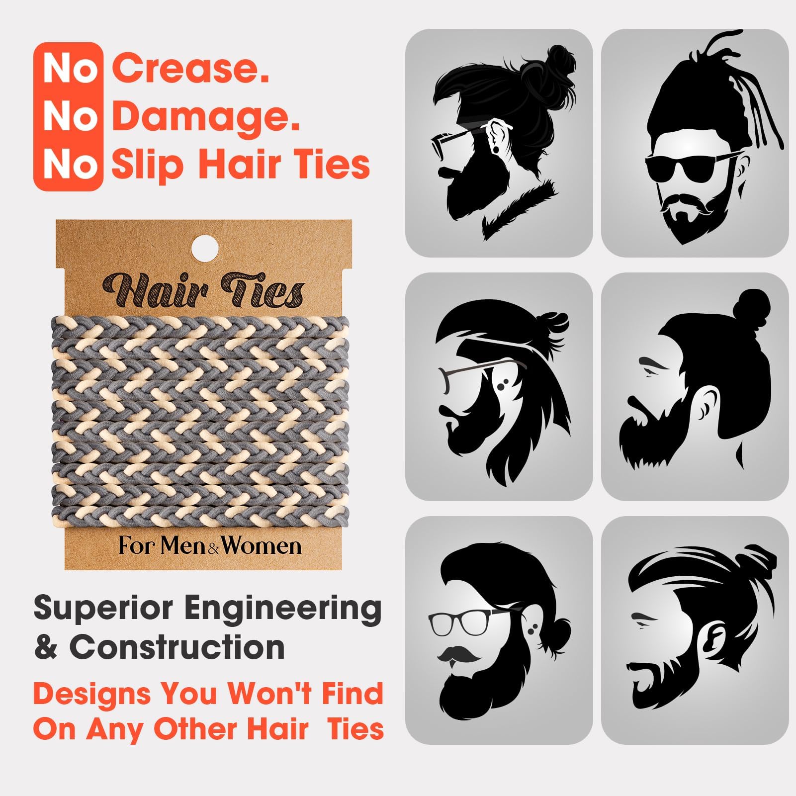 EasYoung 10pcs Braided Mens Hair Ties for Guys for Buns Curly Thick Dense Hair Elastic Hair Ties For Men & Women - Image 2