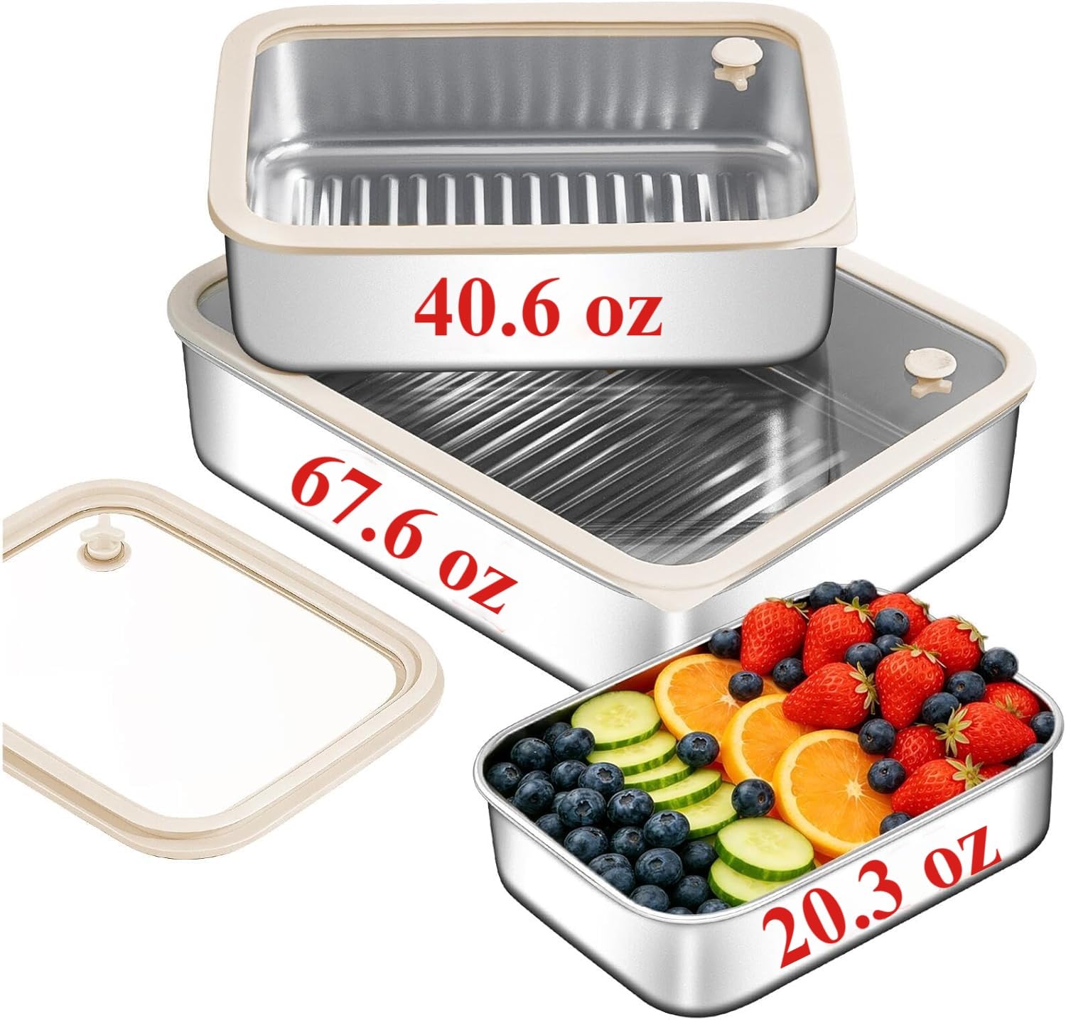 Photo 1 of ACTUKSX 3 Pack Stainless Steel Food Containers