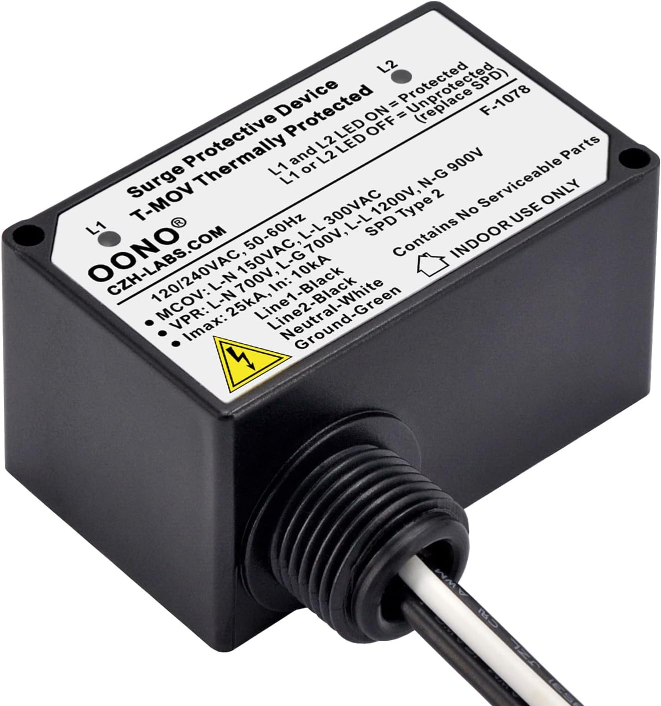 Split-Phase 120/240VAC SPD Surge Protective Device, T-MOV Thermally Protected