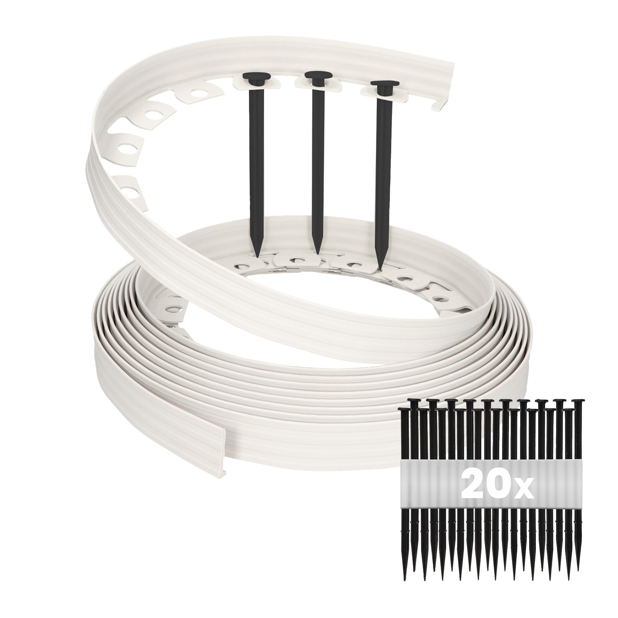 GARDENIX Borde de césped de plástico Flexible LineBORDER, 20 Anclajes de Suelo, Longitud 10 m, Altura 4 cm, Gris Claro
