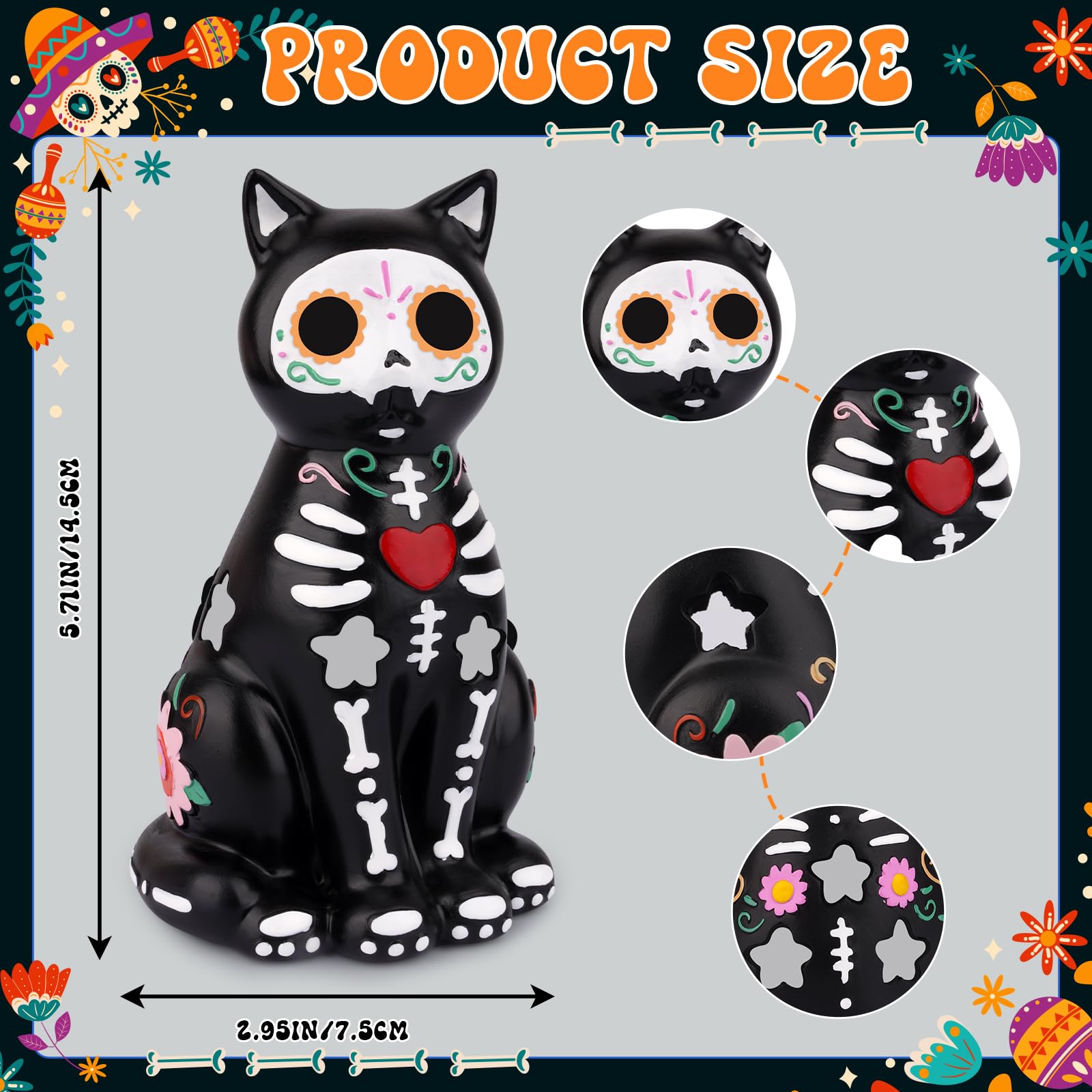 Amazon.co.jp: Hkojewp 死者の日の置物、ハロウィンの黒猫の像、不気味