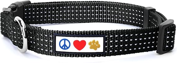 Pawtitas Reflective Dog Collar for X-Small Dogs Adjustable Nylon Puppy Collar with Quick-Release Buckle | Fits Neck 813 in | Night Safety Training Collar | XS | Black