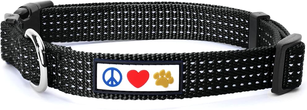 Pawtitas Reflective Dog Collar for X-Small Dogs Adjustable Nylon Puppy Collar with Quick-Release Buckle | Fits Neck 813 in | Night Safety Training Collar | XS | Black