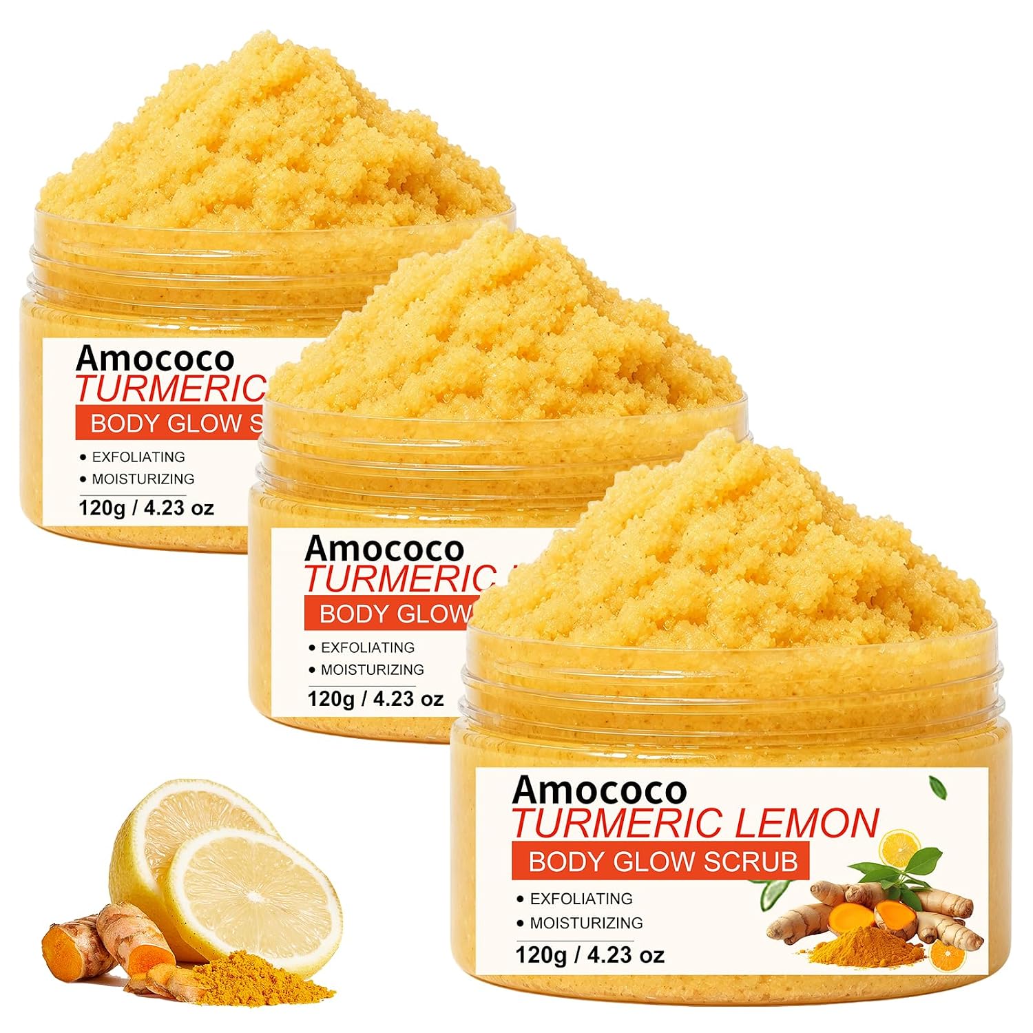 Amazon.com : Amococo 3Packs Turmeric Lemon Body Scrub, Deep Cleansing ...
