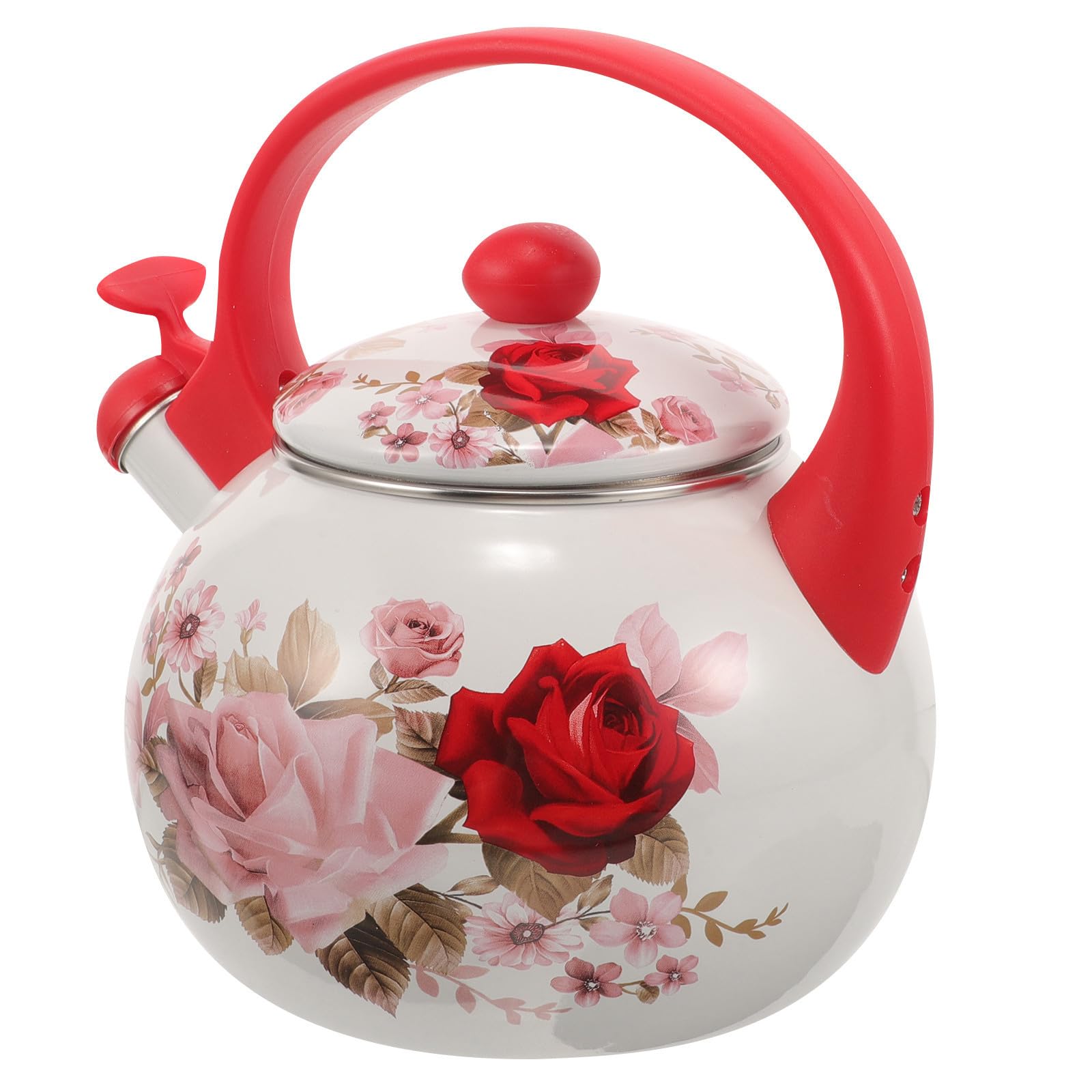 Hervidor de Agua y Asa Cómoda Esmaltado Rojo Diseño Elegante de 2.2l para Uso Doméstico en Estufa o Cocina de Gas