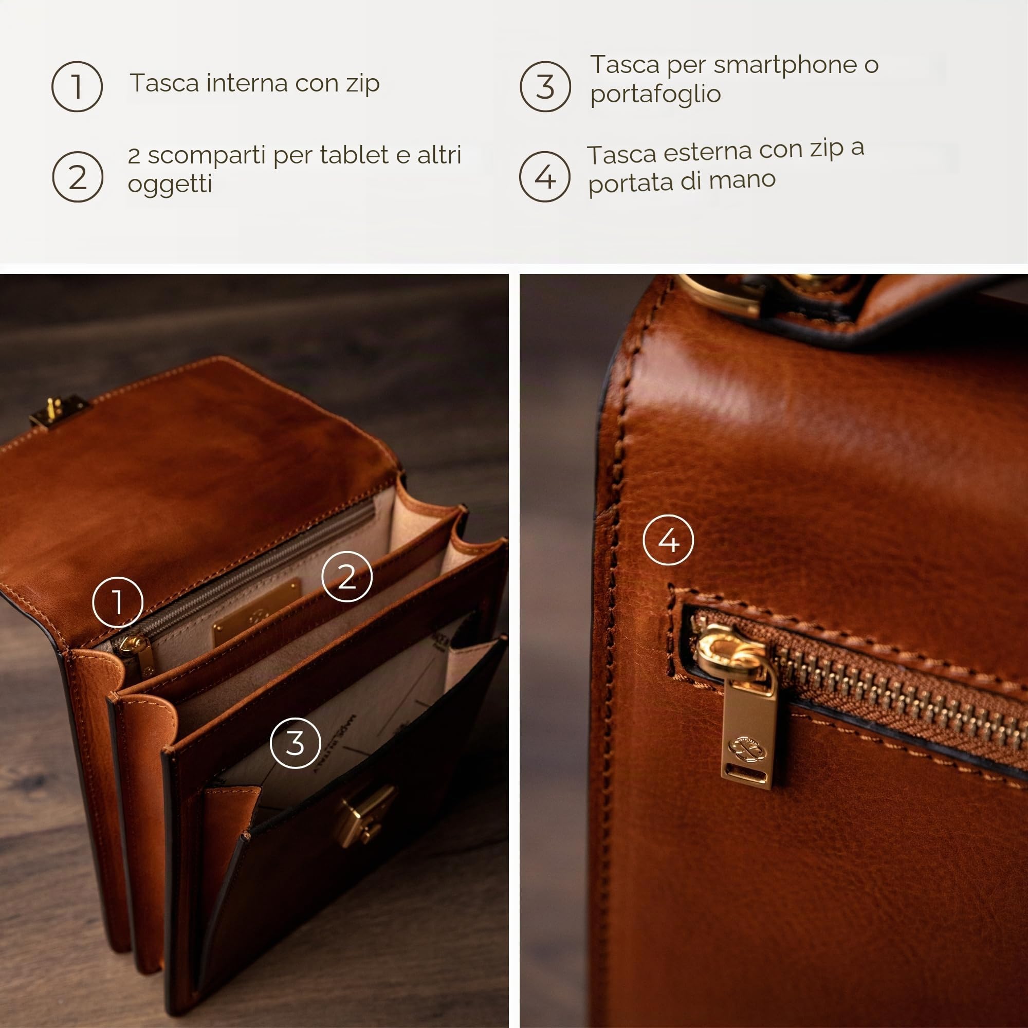 Time Resistance Borsello da Uomo a Tracolla – Tracolla da Uomo in Vera Pelle Realizzata a Mano in Italia da Esperti Artigiani – Borsa a Tracolla da Uomo Piccola con Chiusura a Scatto