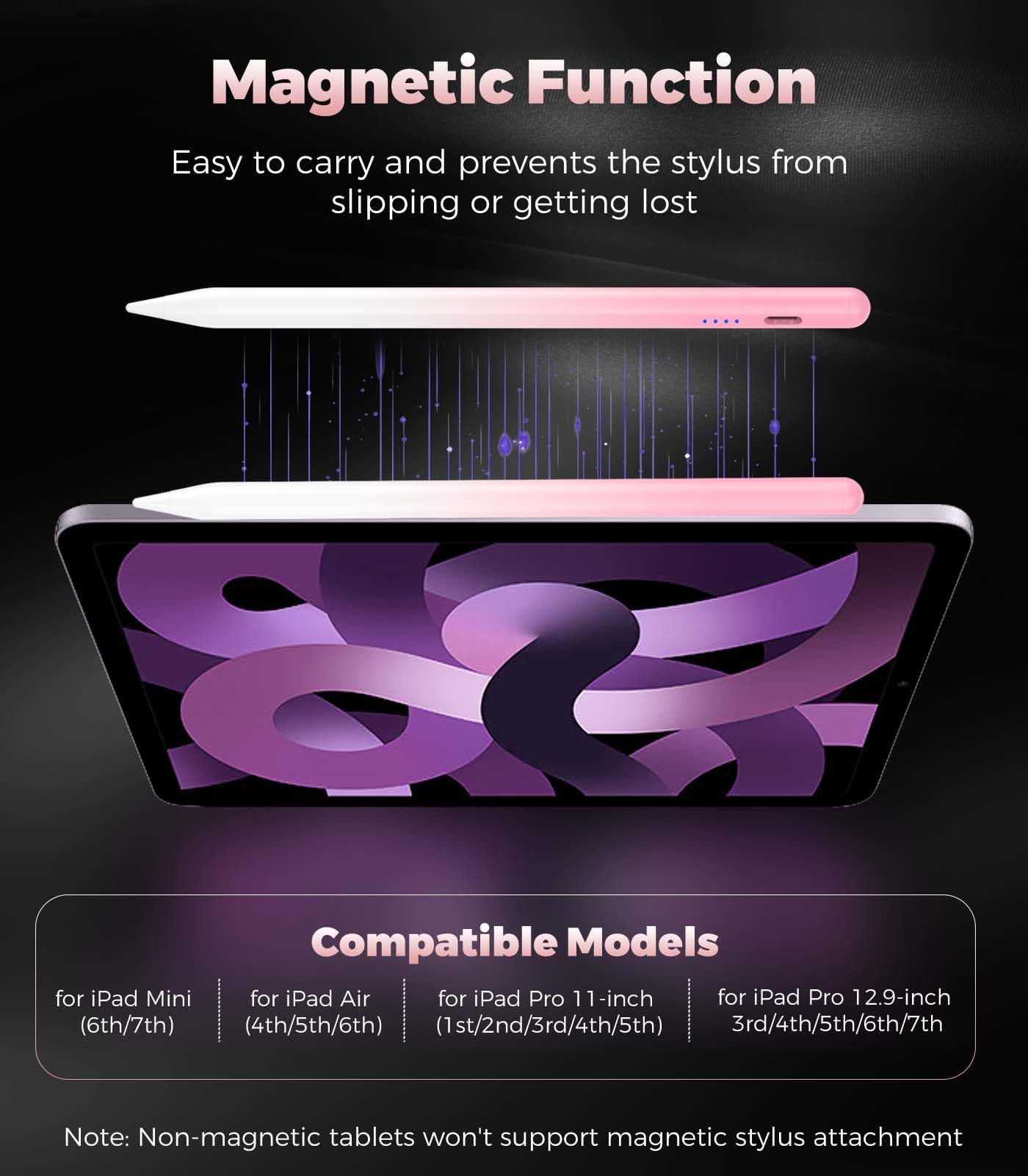 CMARS - Penna stilo universale per touchscreen, per tablet Apple iPad/iPhone/Samsung/Huawei/Xiaomi/Android e altri dispositivi, pennino ricaricabile per tablet con funzione magnetica, colore rosa