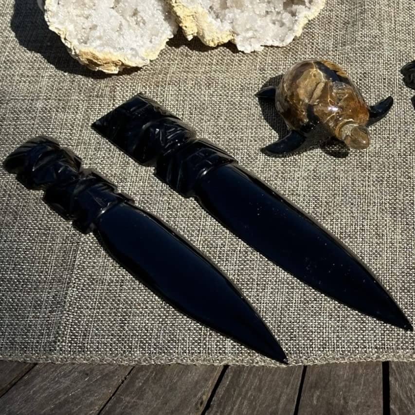 Miniatura 4 de Sluiceboy Prospecting Abrecartas de obsidiana  Cuchillo de cristal de dragón  8 pulgadas de longitud  Daga de obsidiana con piedras preciosas (1)..