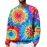Mens Tie Dye Sweatshirts Long Sleeve Crewneck Lightweight Pullover Tops Fashion Clothes Carnival Party Sweat Shirts
