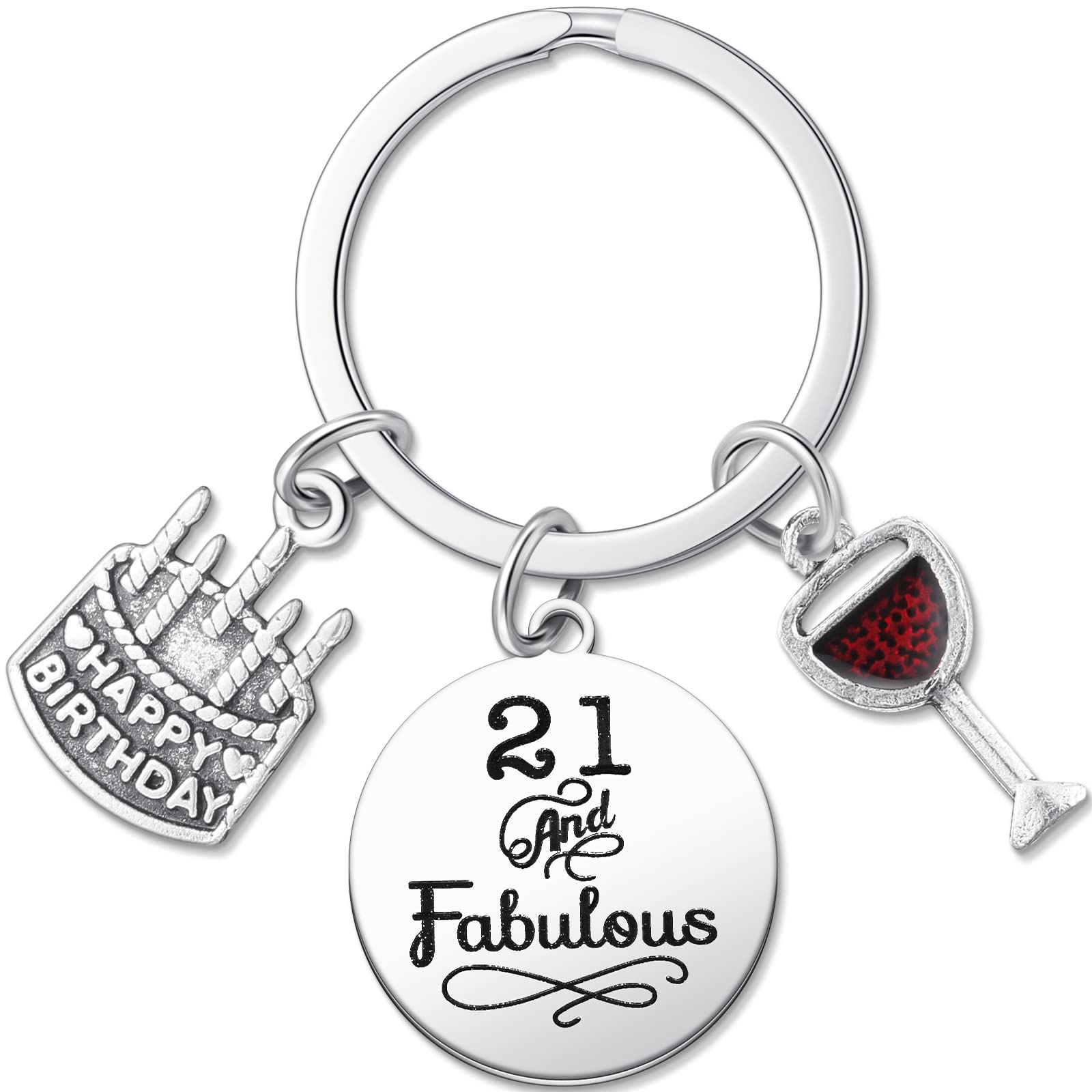Yaomiao 21st Birthday Gifts Birthday Keyring Stainless Steel Personalized Keyring Keepsake Presents Inspirational Keychain for Friends Girls Boys Daughter Son Granddaughter Grandson