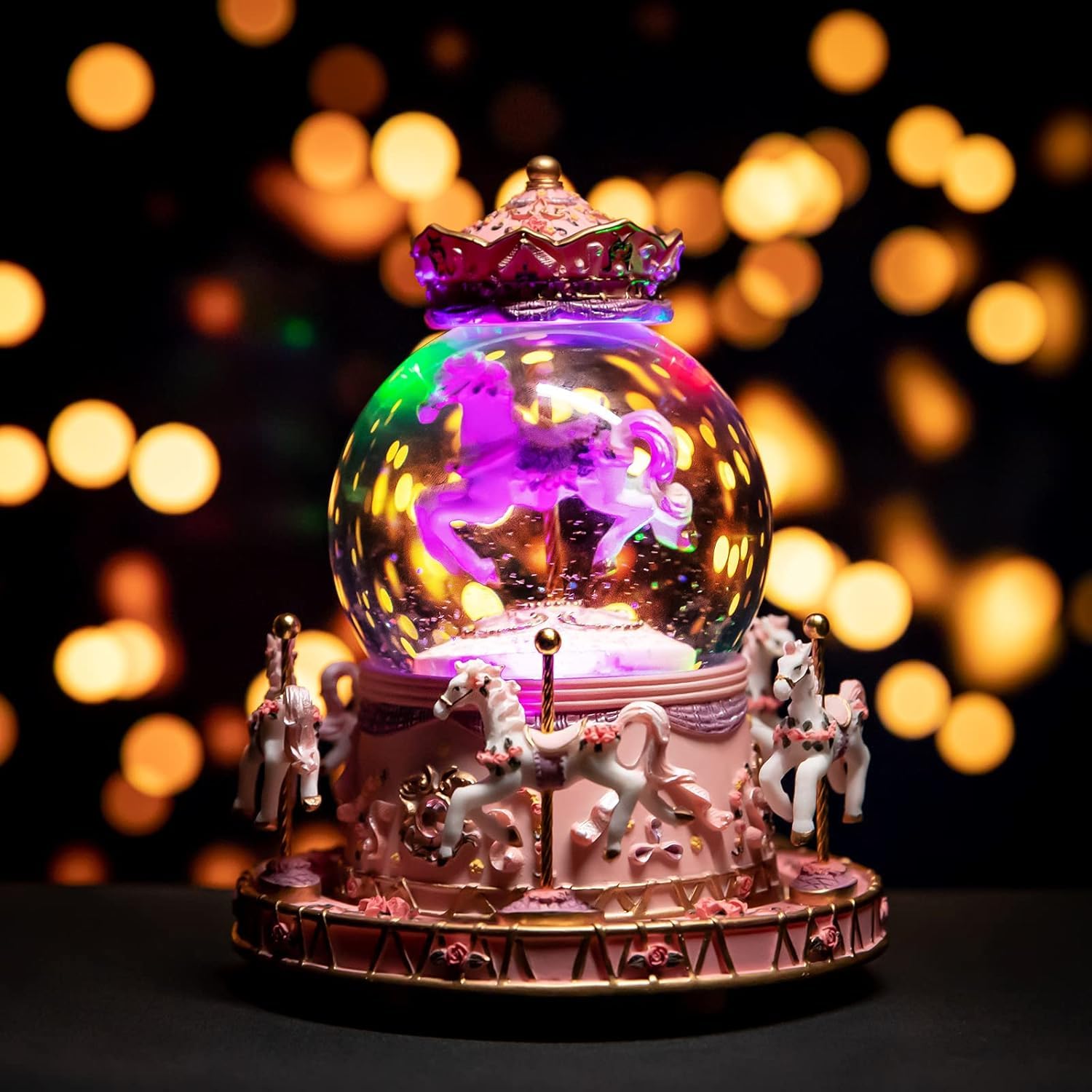 Musfunny Schneekugel Musik Spieluhr Für Kinder Karussell: Snow Globe Mit Farbwechselnde LED-Leuchten - Musik Schneekugel Als Geburtstags Tauf Kinder Mädchen Babys
