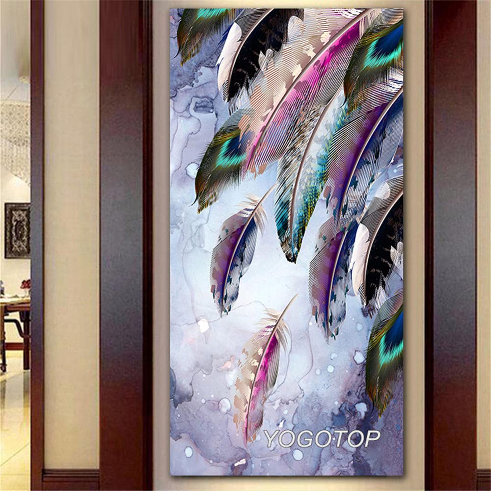 Diamond Painting Grand Format Anti-Stress - Kit DIY Plume Colorée pour Grand Mur Vide