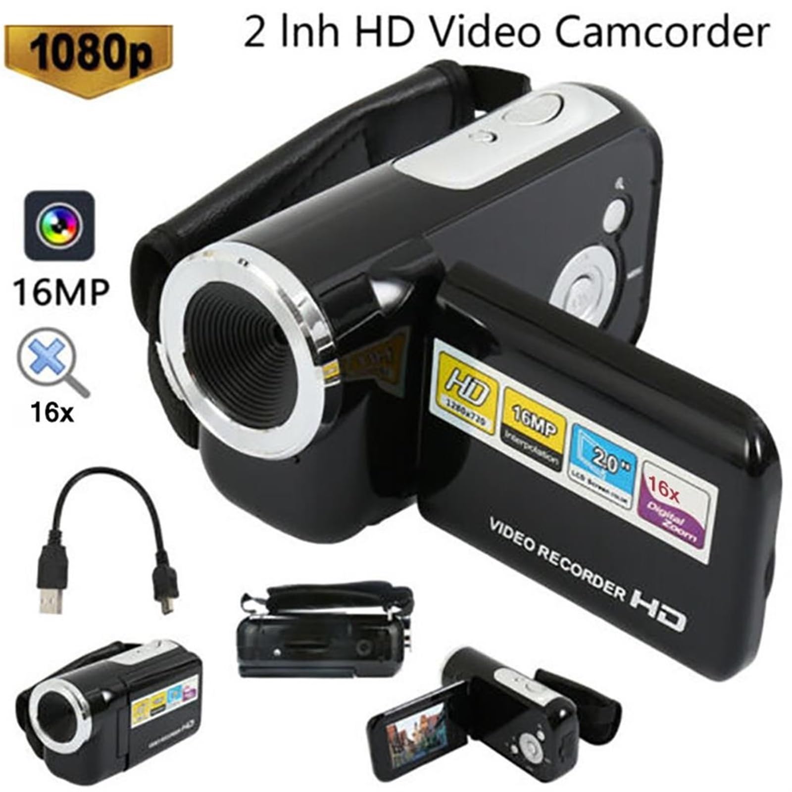 Videocamera Schermo LCD Videocamere Digitali Multifunzionali Ad Alta Definizione DV Bambini Principianti Dilettanti Cattura Facilmente Momenti Meravigliosi(1080P)