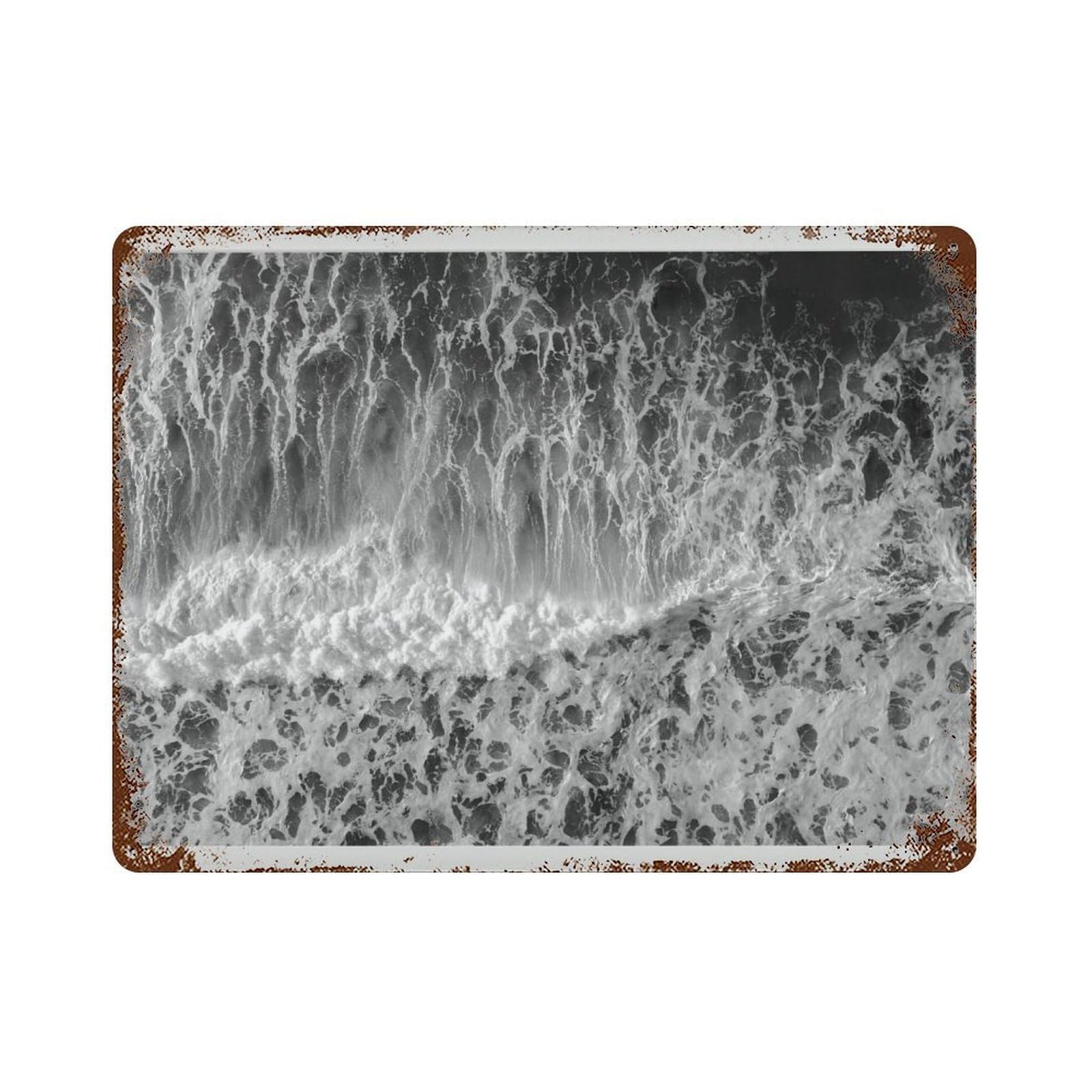 xiaoxiaoshen Aerial View of Ocean Waves, Black And White Coastal Photography Wall Decor Art Metal Tin Poster Modern Home Decor Art Home Bar Shop Decorations Vintage Sign 30x40cm