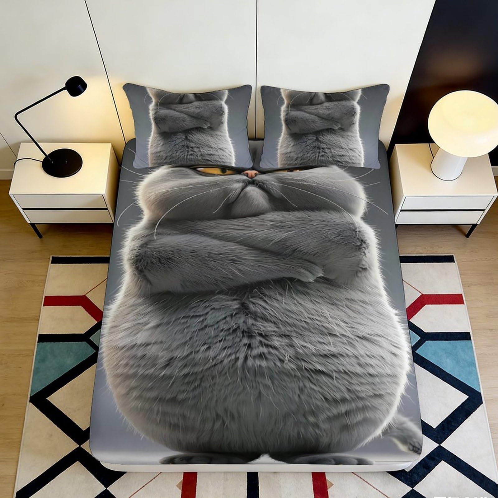 Tjiqhvmrn Style-1 3D Printed Cat Pattern Fitted Sheet Microfiber Deep Pocket Non-Slip Cat Mattress Fitted Cover Breathable For Bedroom 90X200x25cm