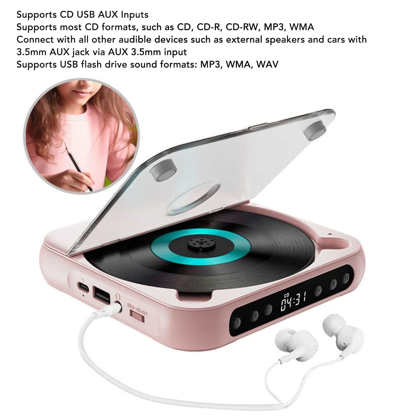 Cuifati Przenośny Odtwarzacz CD z Słuchawkami, Bluetooth Music Player Wsparcie CD USB Aux Wejście, 2000MAH Odtwarzacz CD CD, do Podróży Samochodem w Domu