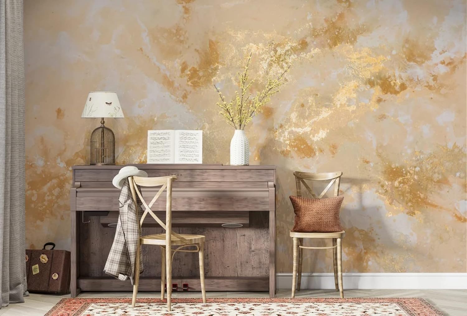 Gray Yellow Golden Look Abstract Modern Design Peel and Stick Wallpaper 100''H x 150''W