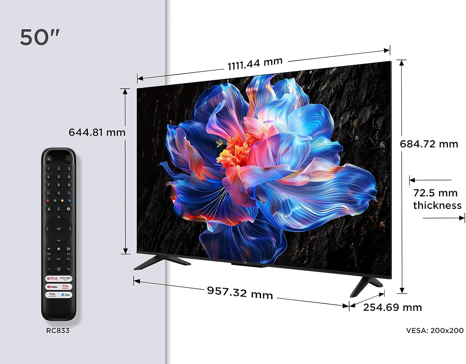 TCL 50V6C Televisor 50 Pulgadas 4K Smart TV LED, HDR, Google TV, Dolby Audio, Alexa y Google Assistant, Chromecast Built-in, Motion Clarity 3