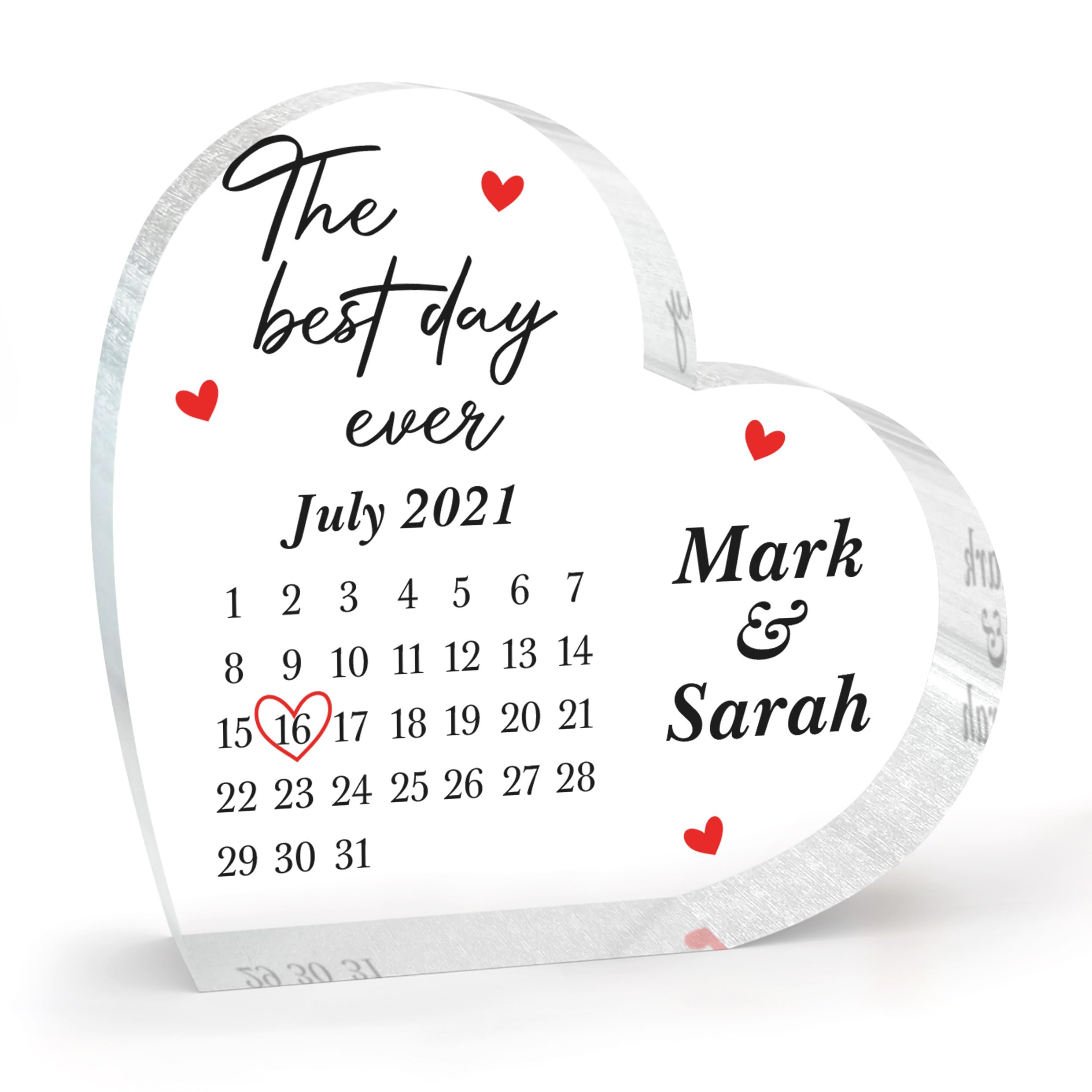 Beecreative Personalised Engagement Wedding Anniversary Date Gifts, The Best Day Ever Special Date Gift, First Anniversary Husband Wife, 1 Year Together, Valentines Gifts, With Grey Bag