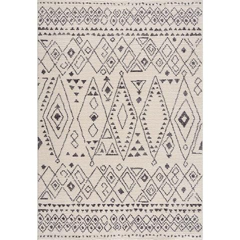 Alfombra bohemia para salón, color crema y gris, 140 x 200 cm, diseño étnico, geométrico, bohemio Cover