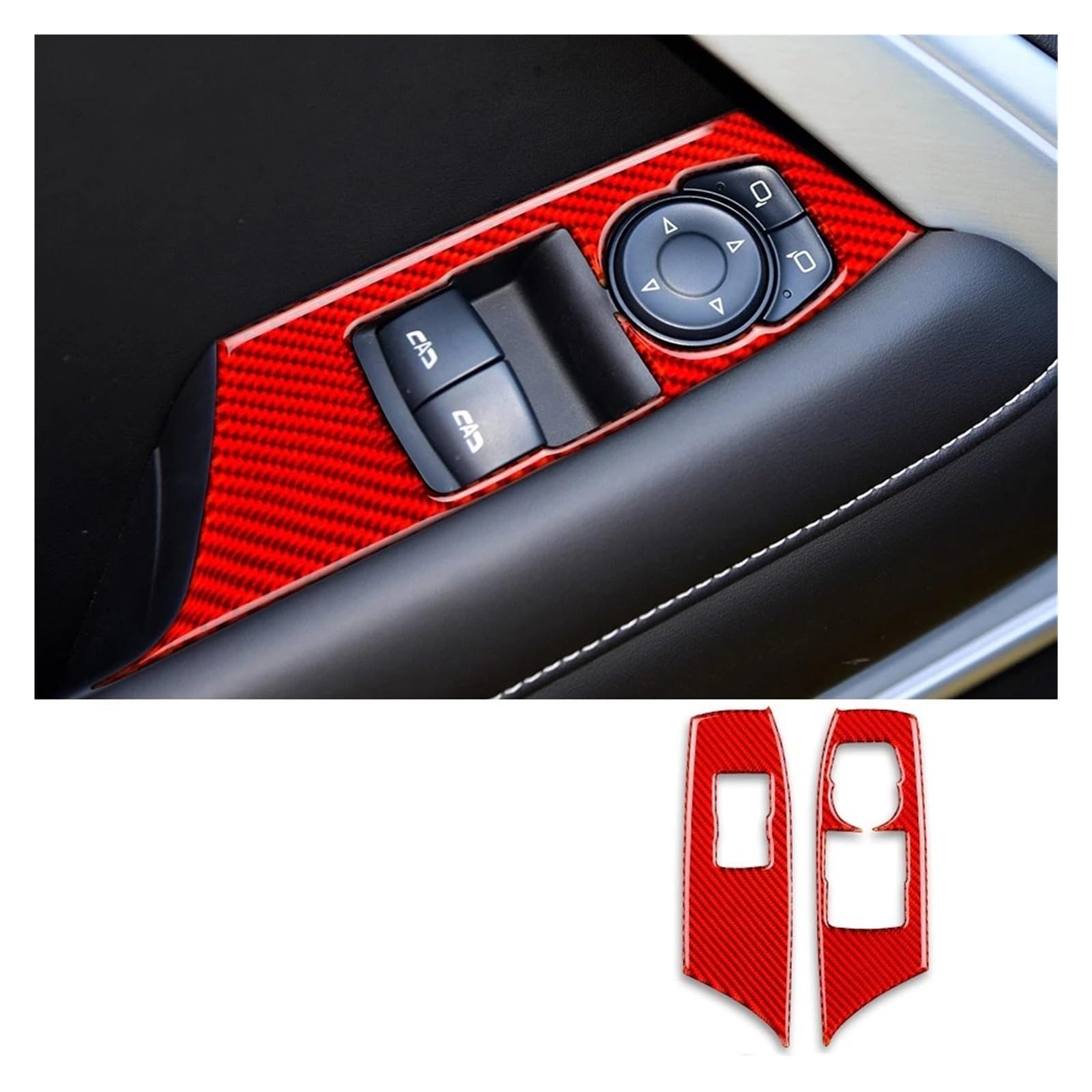 Car Accessory for Chevrolet for Camaro 2016 2017 2018 2019 LHD Red Carbon Fiber Car Window Lift Switch Button Panel Cover Sticker Interior Mouldings(Red RHD)