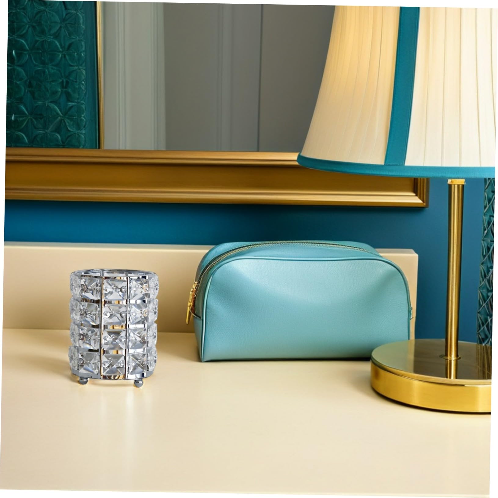 2 Pezzi Portapenne in Vetro con Supporto in Ferro Organizer Elegante per Scrivania Ufficio Studio e Tavolo Design Oro e Argento