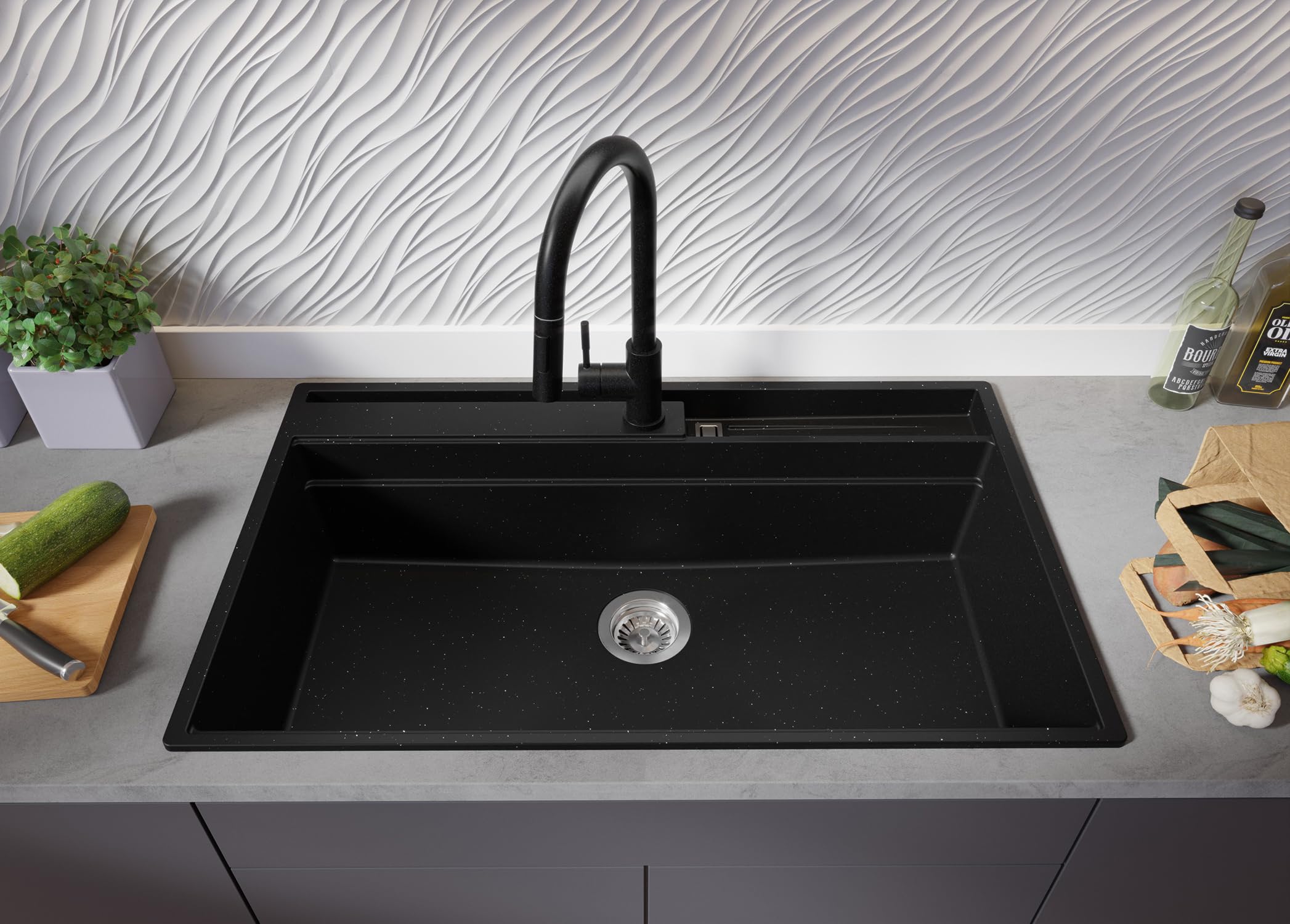 PRIMAGRAN Lavello da Cucina al Mobile 90cm + Kit di scarico, 88x53cm