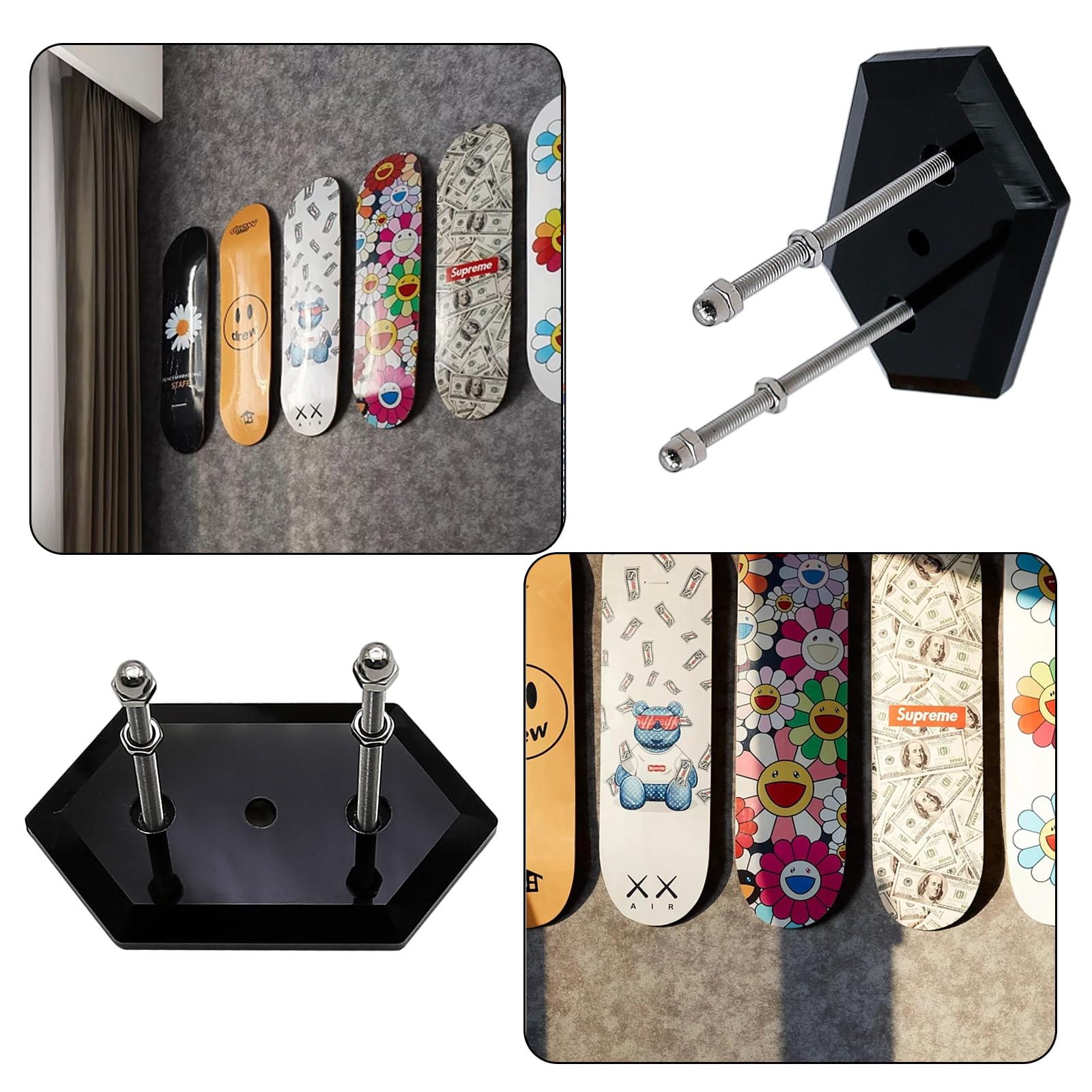 Supporto A Parete Per Skateboard In Acrilico Trasparente Ispessito - Espositore A Muro Con Viti, Effetto Fluttuante (7,5x4x8 Cm)