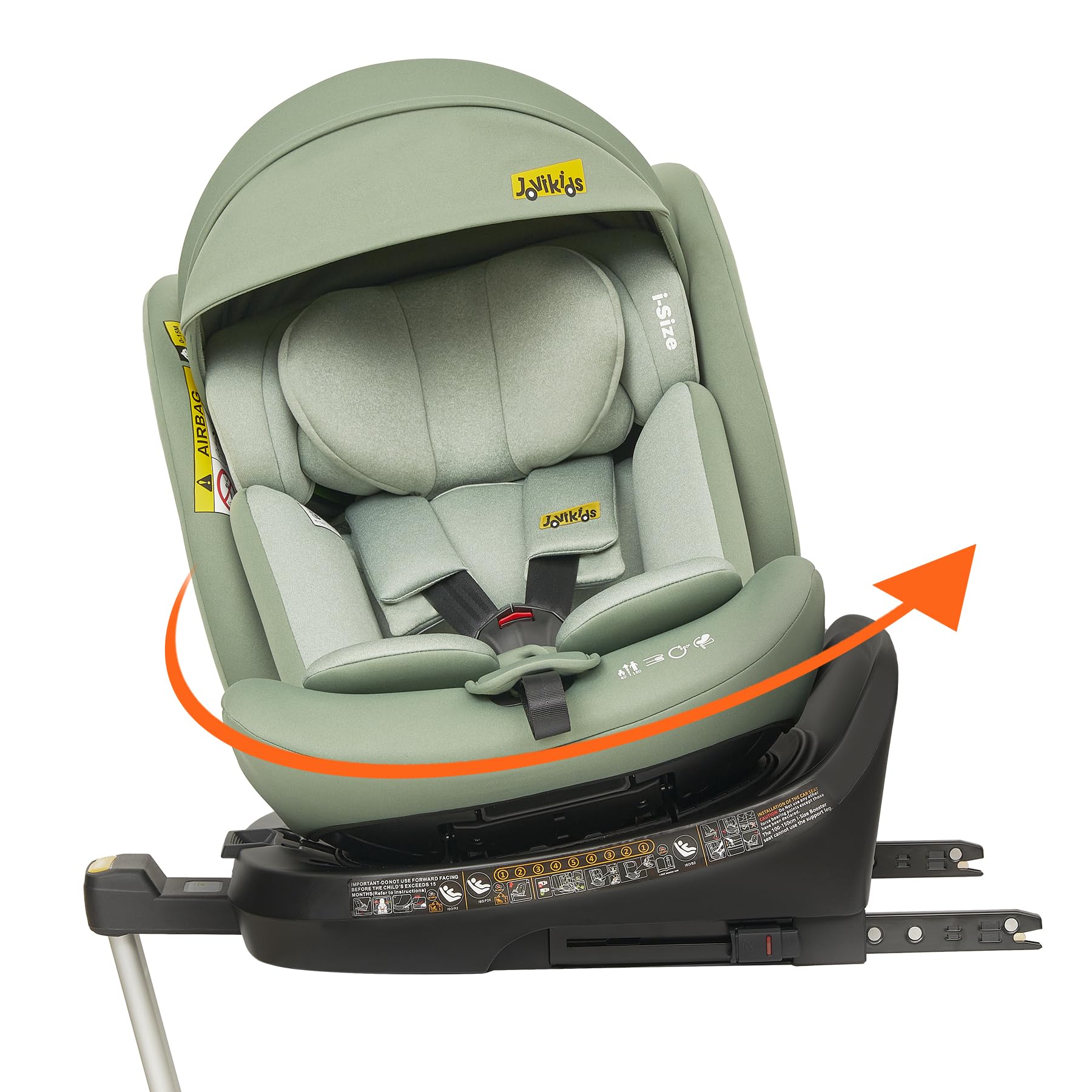 Jovikids i-Size Seggiolino Auto 0-36kg, 360°Girevole Ovetto Neonato Auto con Isofix e Gambe di Supporto 40-150cm dalla Nascita a Circa 12 anni (verde)