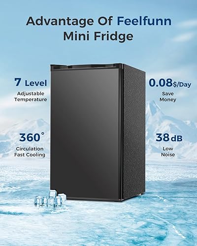 Miniatura 7 de Mini refrigerador con congelador - 3.2 pies cúbicos, refrigerador mini de una sola puerta con termostato ajustable, refrigerador pequeño