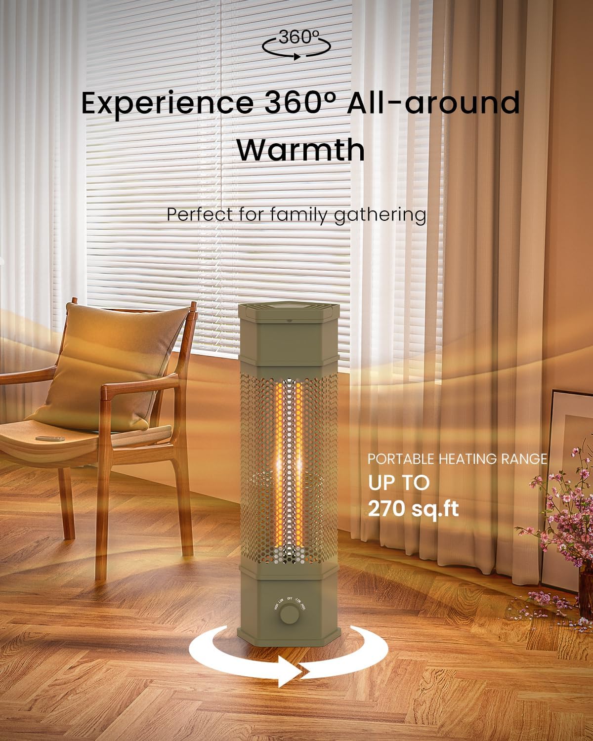 Electric Patio Heater Outdoor Indoor Use, 360°All-round Heating, 1500W Infrared Tower Heater, Tip-Over & Overheat Protection Portable Space Heater for Large Room, Backyard, Home