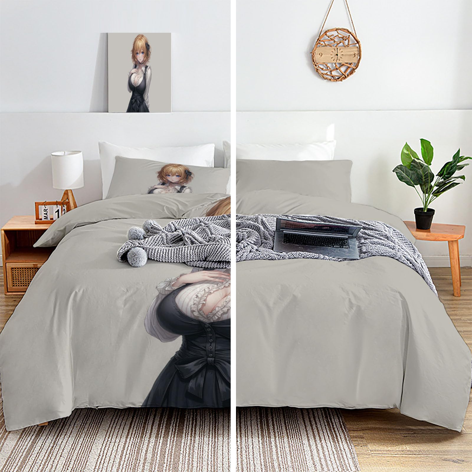 Copripiumino Maglietta Vestito Ragazza per Adolescenti Adulti, Reversibile Set di Biancheria da Letto per Anime da 3 Pezzi 240x220cm, Federa per Letto King (1 Copripiumino + 2 Federa)