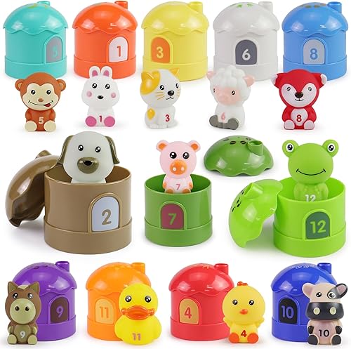 Juguetes de aprendizaje para niños pequeños de 1, 2 y 3 años, 24 juguetes de animales de granja para niños, juegos Montessori, juegos de motricidad