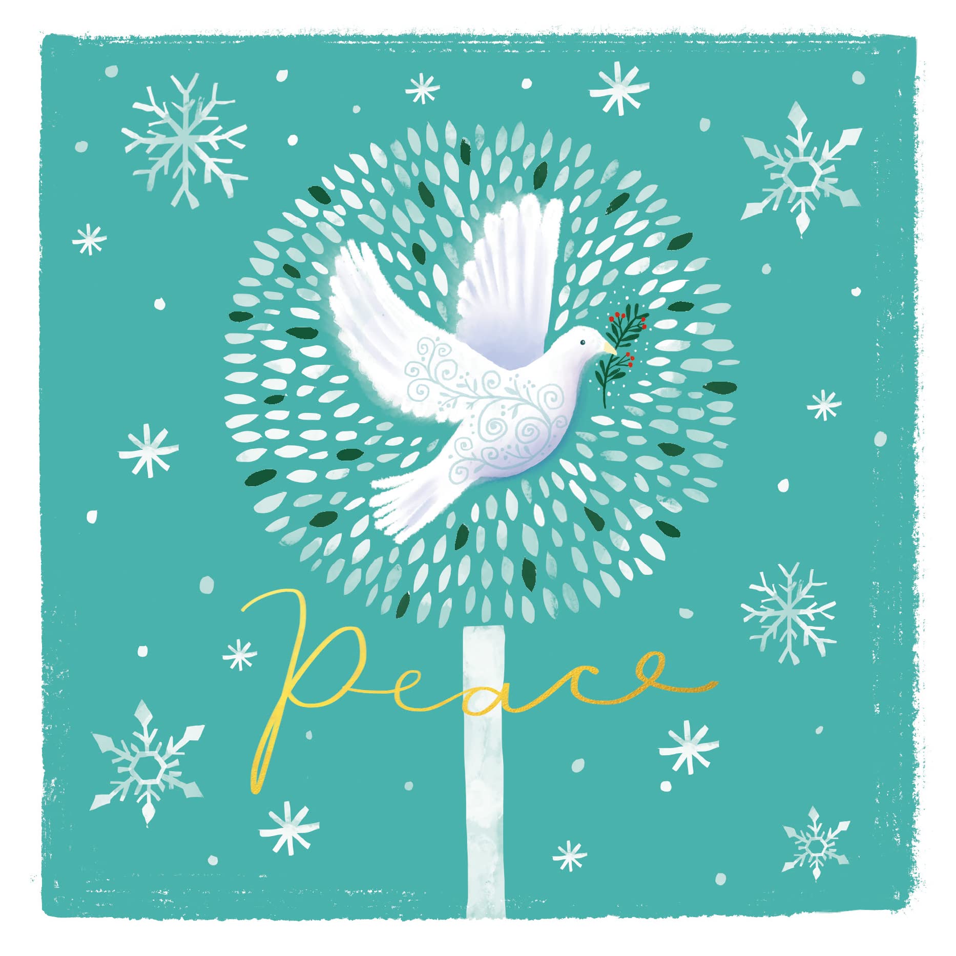 The Almanac Gallery Pack of 8 Charity Christmas Cards - 'Peace' - Lovely Design with White Dove and Snowflakes - 8 Cards of 1 Design