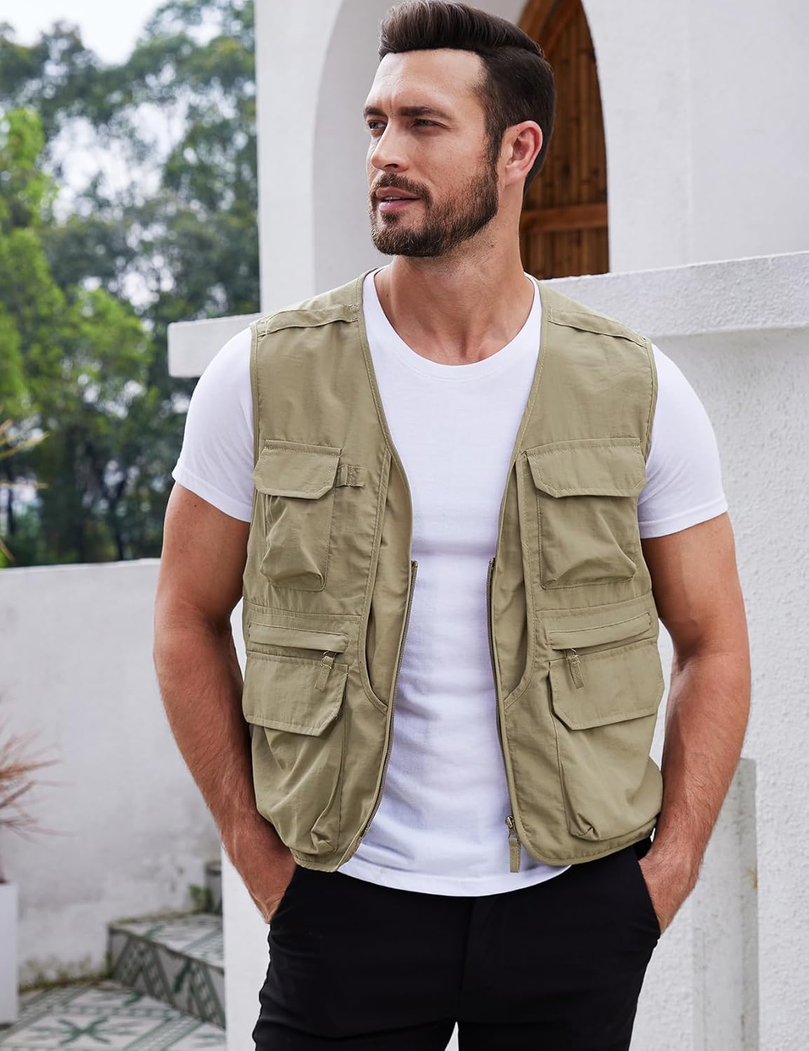 Gihuo Men's Utility Fishing Vest Lightweight Outdoor Work Safari Travel Cargo Vest with Multi-Pockets - Image 3