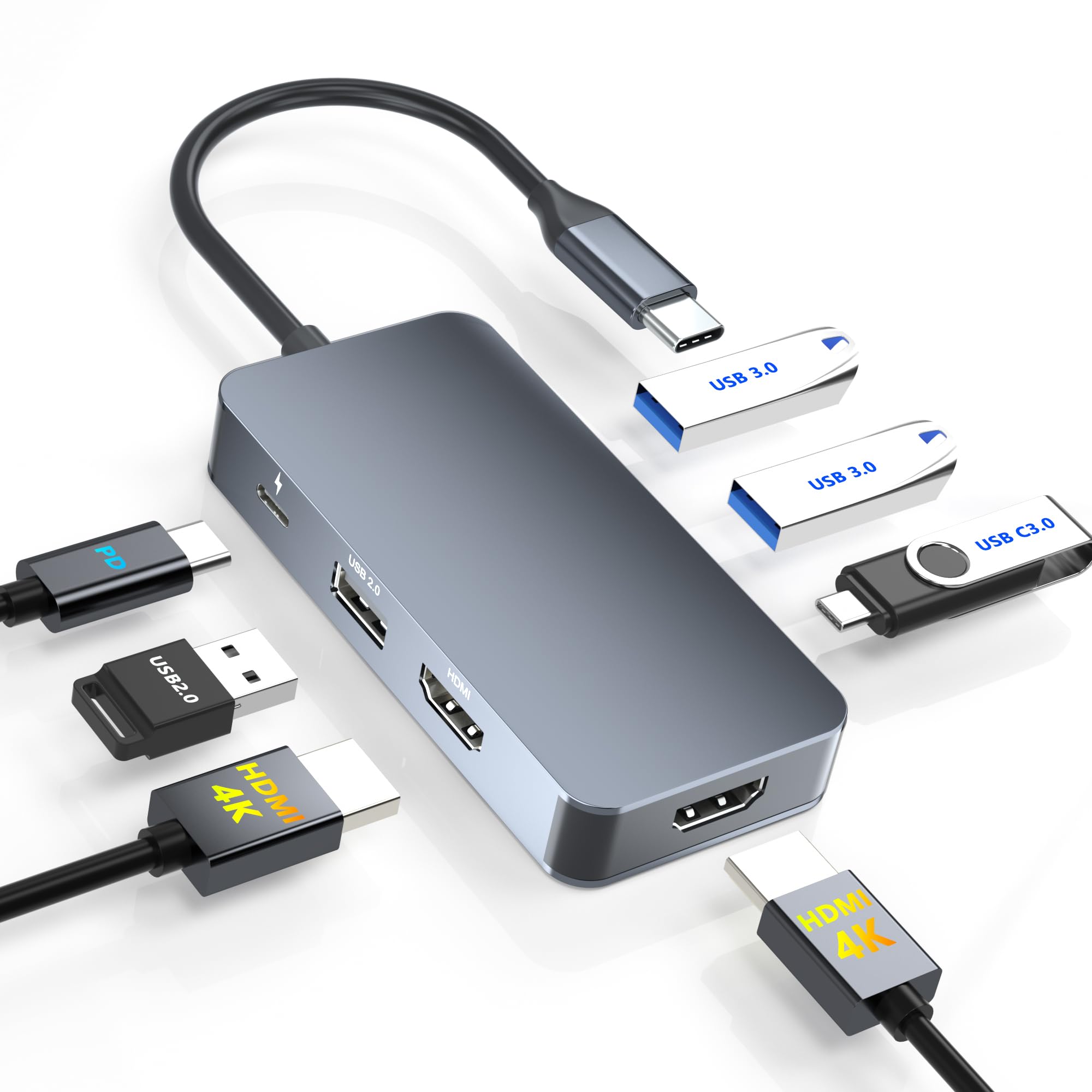 Docking Station Dual Monitor for Dell/HP/Mac Laptops, 7 IN 1 USB C to Dual HDMI Adapter Multiport Hub with 2*4K HD, 3*USB-A/USB-C Data Port, 100W PD, HDTV Splitter for Dual Monitors Extended Display