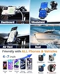 YRU Vrai grade militaire [360° Aspiration de rotation] 2026 Ultimate Car Phone Holder Mount ,90+LBS le plus sûr plus fort & Brevets Certs iPhone 17 16 Pro Max Samsung, Noir foncé