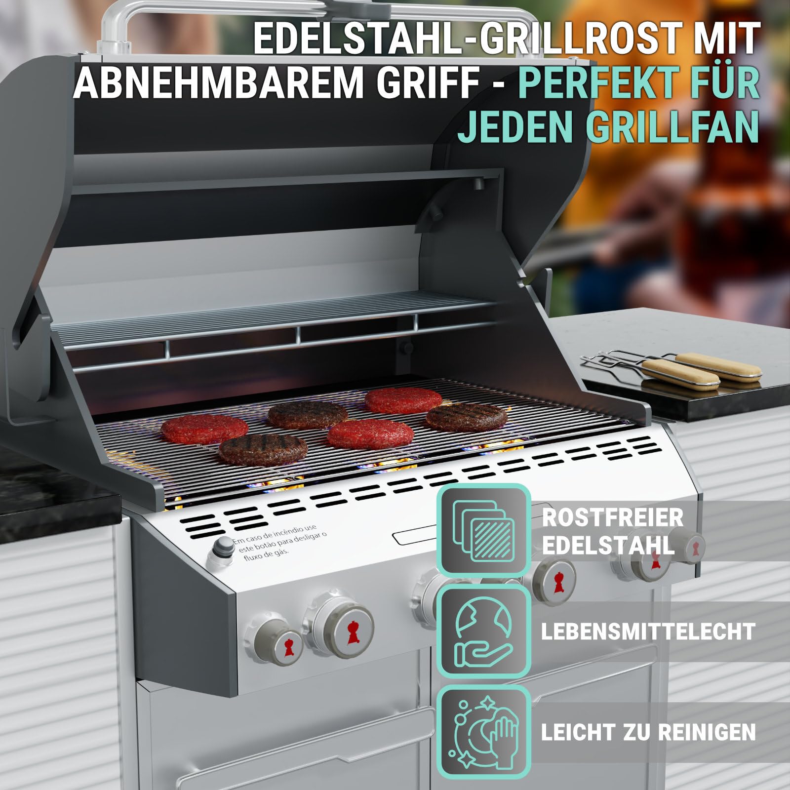 Griglia in acciaio inox HAGO 67x40 cm per barbecue a gas con maniglie