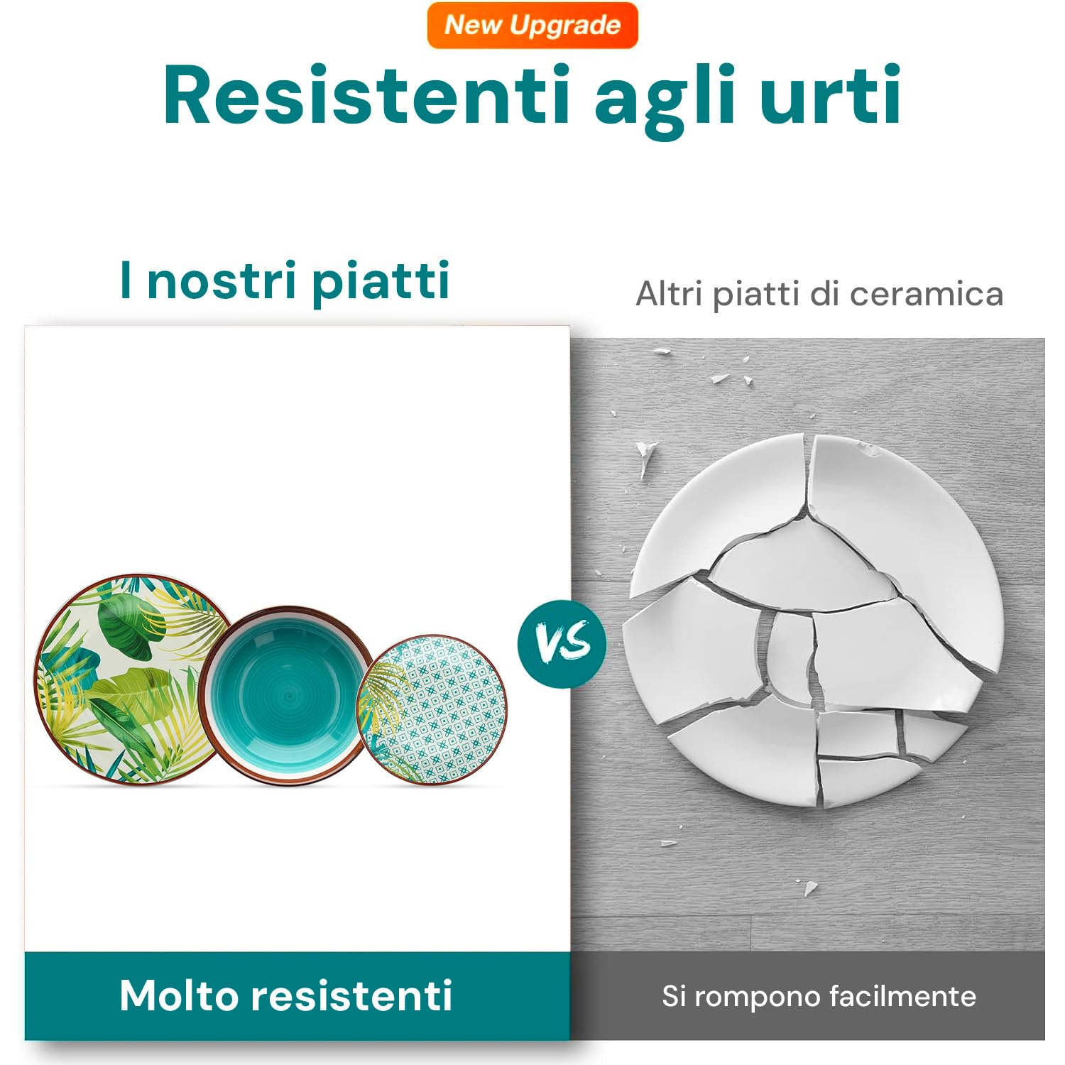 Avilia Servizio da Tavola 18 Piatti in Porcellana Resistente con Design Botanico Tropicale - Ideale per Uso Quotidiano con Piatti Piani, Fondi e da Frutta - Versatili e Lavabili in Lavastoviglie