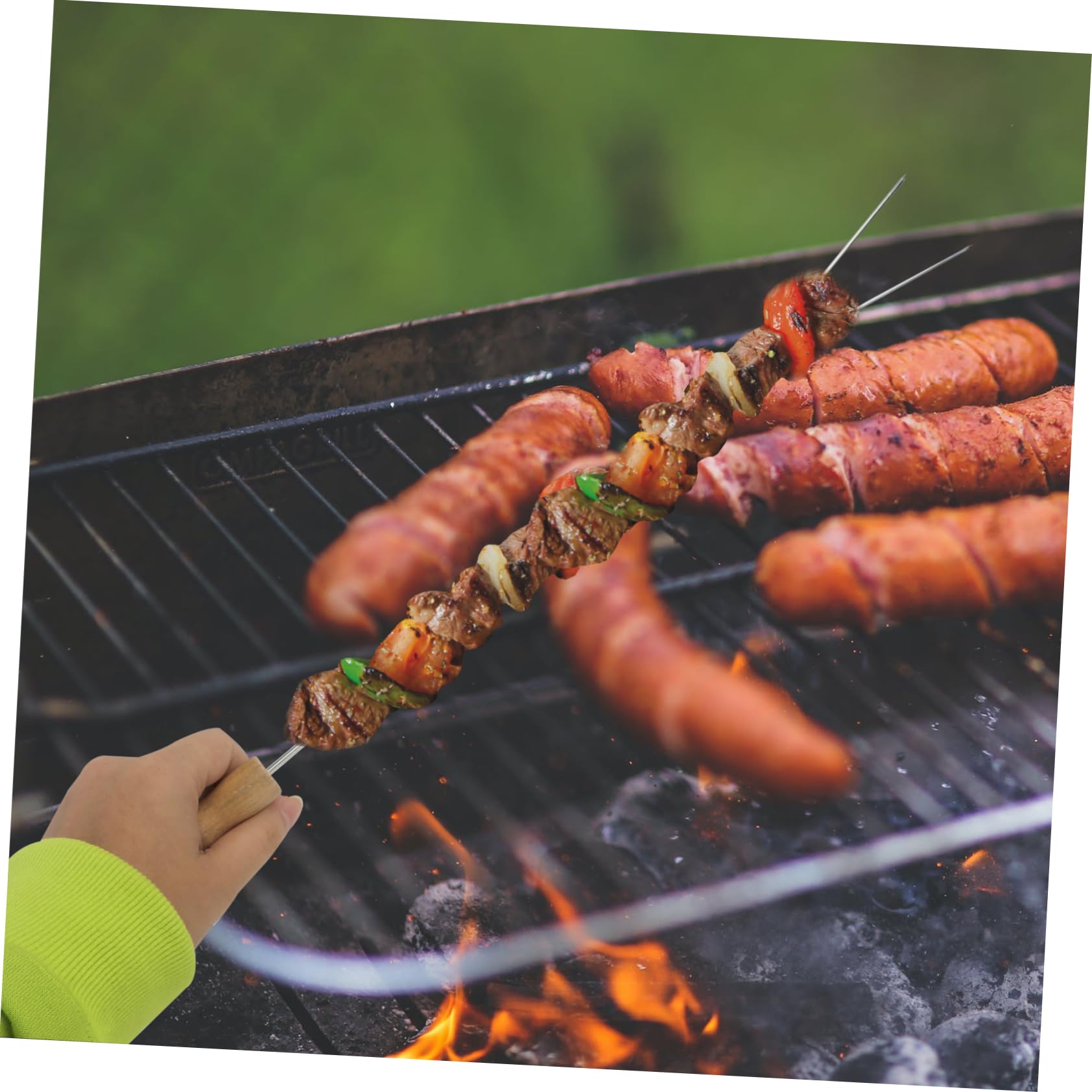 BESTonZON 15 Pezzi Forchette per Barbecue con Legno Strumenti Riutilizzabili Inossidabile per Grigliate e Facili da e Resistenti